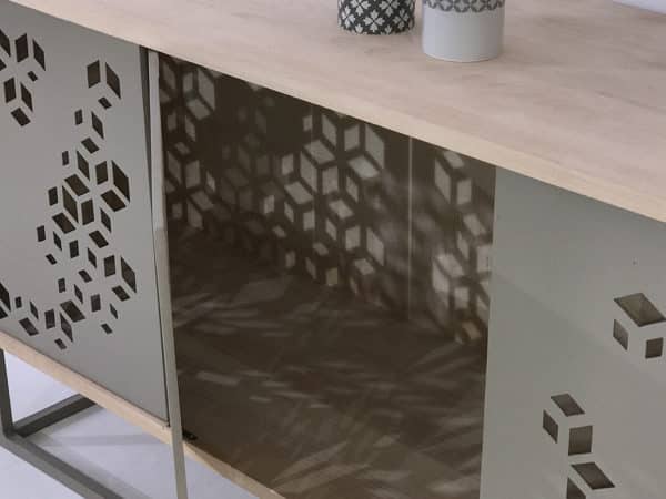Buffet enfilade bois métal avec portes ajourrées