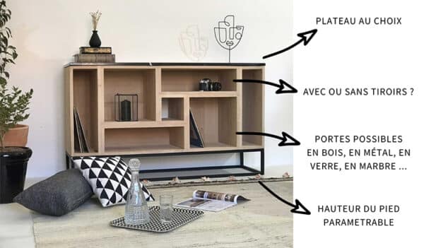 Meuble sur-mesure au design original, composé de 7 compartiments de rangement. Le meuble SEVEN.