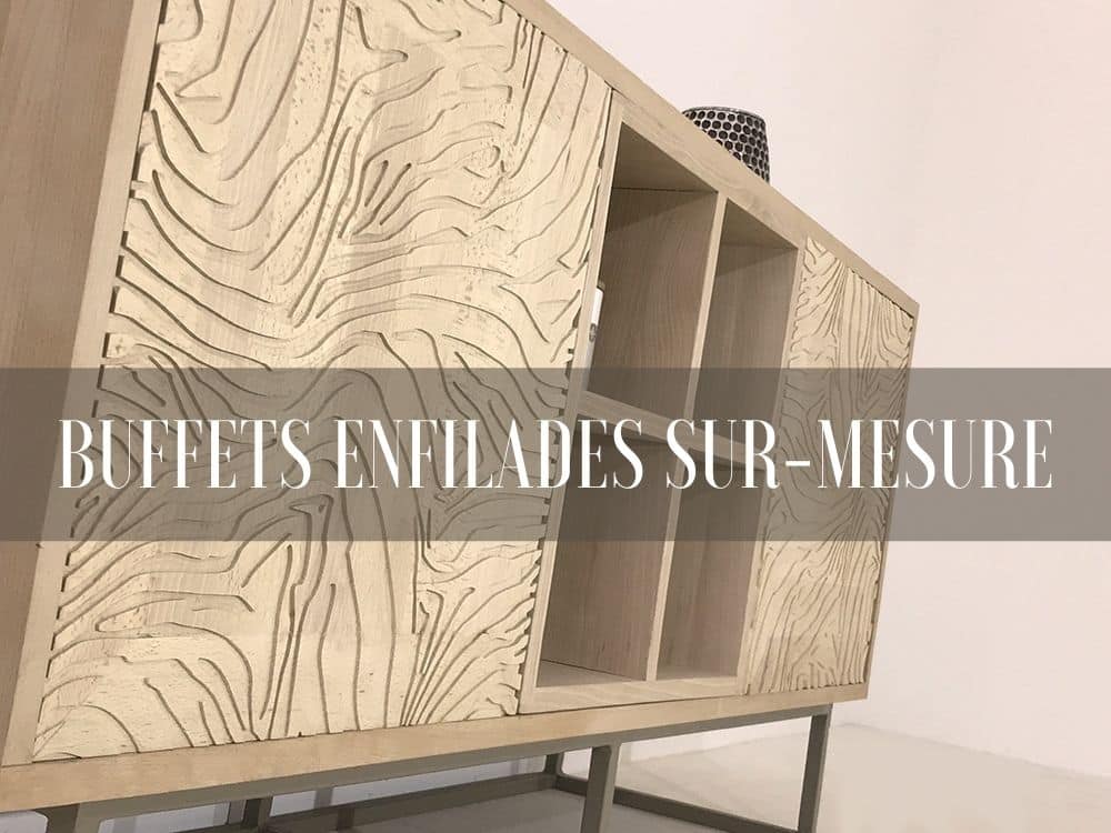 buffet enfilade sur mesure en bois avec 2 portes et un module central.