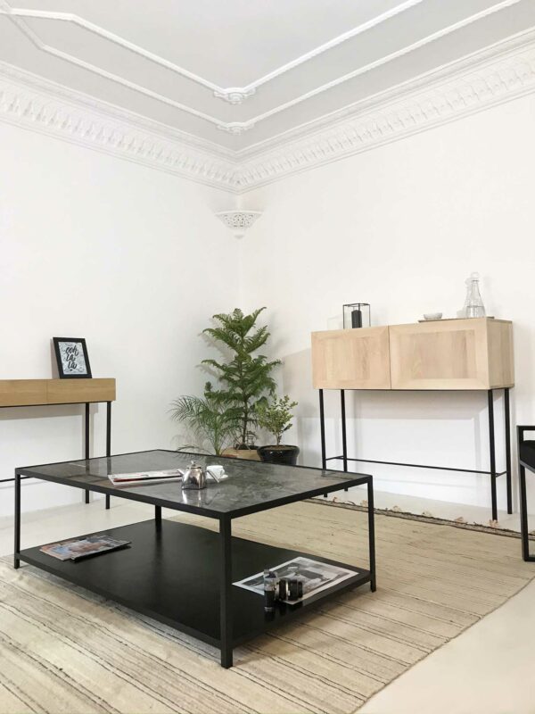 meuble de salon en bois massif et métal