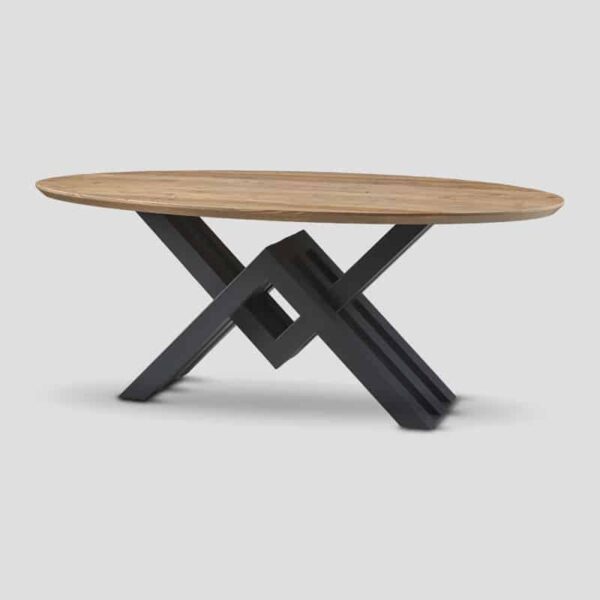 Table à manger ovale avec plateau en bois et pied en métal au design original