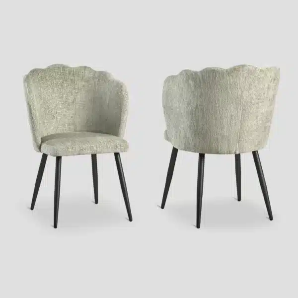 chaise de salle à manger avec dossier arrondi confortable recouverte de tissu vert pastel, gaufré moderne