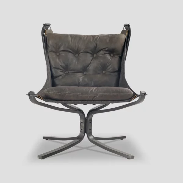 fauteuil de salon confortable en cuir véritable, pied original en forme de S