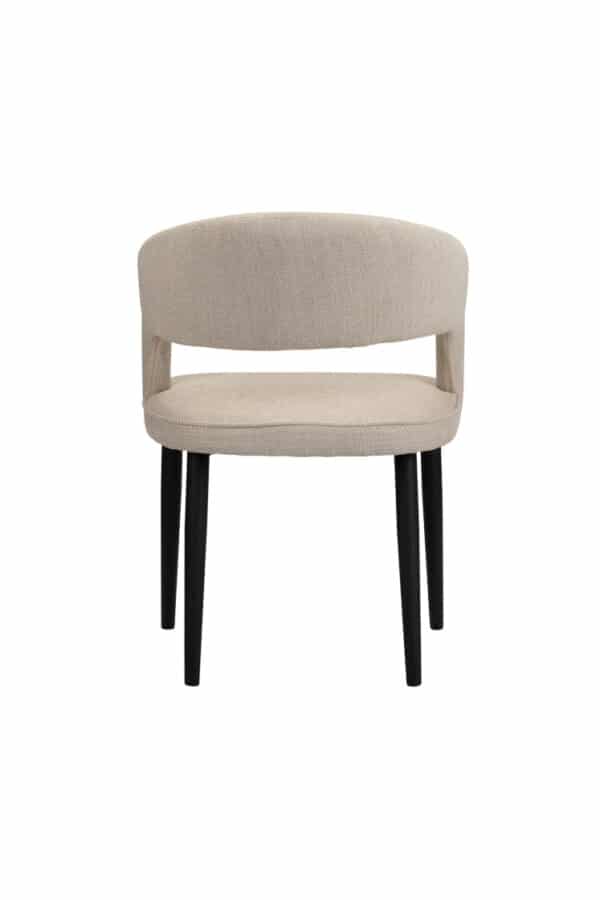 chaise confortable au design contemporain , recouverte de tissu beige, vue de dos.