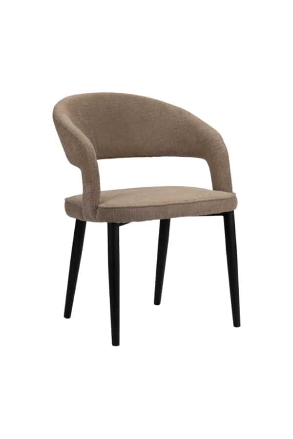 Chaise confortable au design contemporain en tissu brun, vue de face