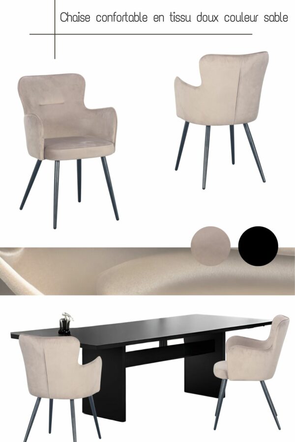 Les chaises de couleur sable peuvent être associées idéalement à une table en bois noir