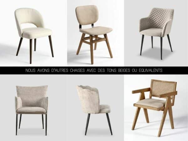 chaises confortables pour table à manger, toutes avec revêtements de couleur beige ou équivalent.