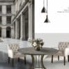 Scène 15b - Meubles hauts de gamme et durables suivants : la table à manger ronde en bois et métal KEROS, les chaises SANDER BEIGE, l'étagère AYESCHA