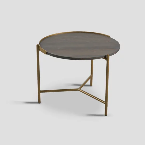 table basse ronde bois grisé métal , diamètre 60 cm.