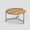 table basse ronde bois métal industrielle, diamètre 80 cm.