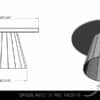 Plan de la table basse ronde en bois avec pied conique en métal facetté.