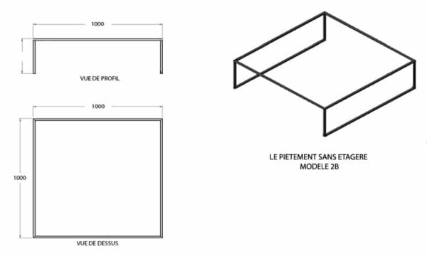 Plan de la table basse carrée, modèle 2B