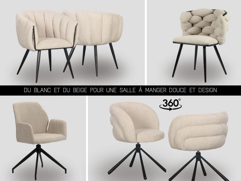 chaises confortables pour tables de salle à manger en tissu beige ou blanc cassé.