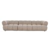 Canapé de salon en tissu bouclé de couleur Sable avec formes douces et arrondies offrant de belles dimensions : largeur 304 cm, profondeur 100 cm pour un confort optimal. Vue de face.