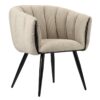 Fauteuil moderne de table de salle à manger BREEZE BEIGE en tissu de couleur Beige, avec dossier arrondi pour un confort optimal. Vue de trois-quarts face.