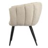Chaise fauteuil moderne de salle à manger BREEZE BEIGE en tissu de couleur Beige, avec dossier arrondi pour un confort optimal. Pieds fuselés en acier noir. Vue de profil.