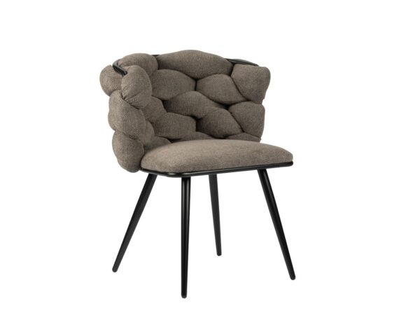 Chaise moderne ROCK de salle à manger en tissu de couleur Taupe, avec dossier arrondi pour un confort optimal. Vue de face.