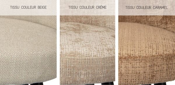 La chaise fauteuil de salle à manger CLOUD est disponible en tissu Beige, tissu Crème, et tissu Caramel.