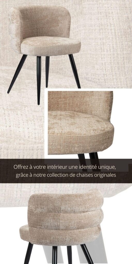 Chaise de salle à manger CLOUD CREME avec dossier arrondi et assise rembourrée en tissu confortable de couleur Crème. Pieds fins et fuselés noirs.