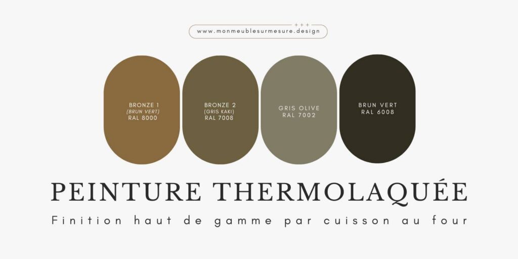 Nuancier n° 3 présentant les couleurs disponibles pour la peinture thermolaquée servant à la fabrication de nos meubles sur-mesure.
