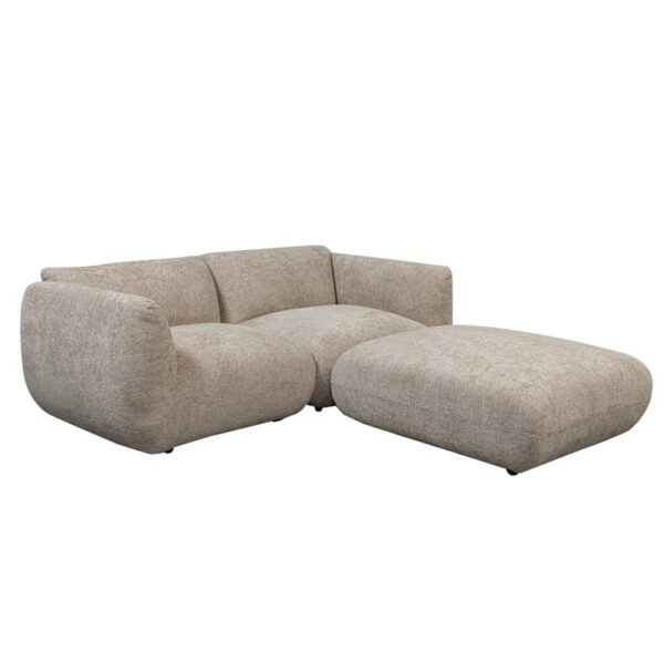 Le canapé modulable 2,5 places AMSTERDAM est composé de modules en tissu de qualité de couleur Beige permettant ainsi de personnaliser son canapé en fonction de ses besoins. Ici le canapé est présenté avec 3 modules dont le pouf Ottoman.
