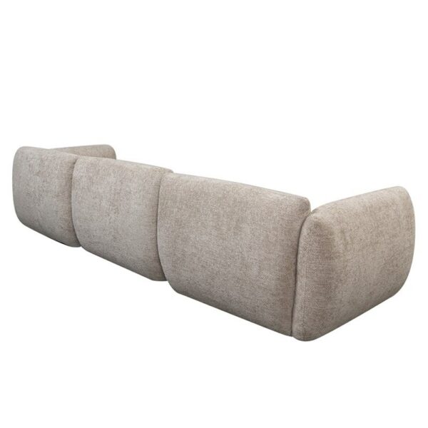 Canapé 4 places en tissu beige haut de gamme confortable d'une longueur totale de 300 cm, pour 4 personnes. Vue de dos.