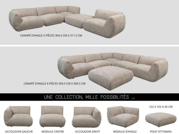 Canapés d'angle modulables en tissu haut de gamme Beige Latte, au design moderne et confortables.