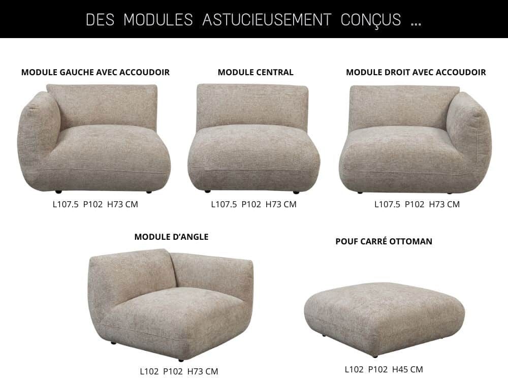Modules astucieusement conçus pour la collection de canapés modulables AMSTERDAM.
