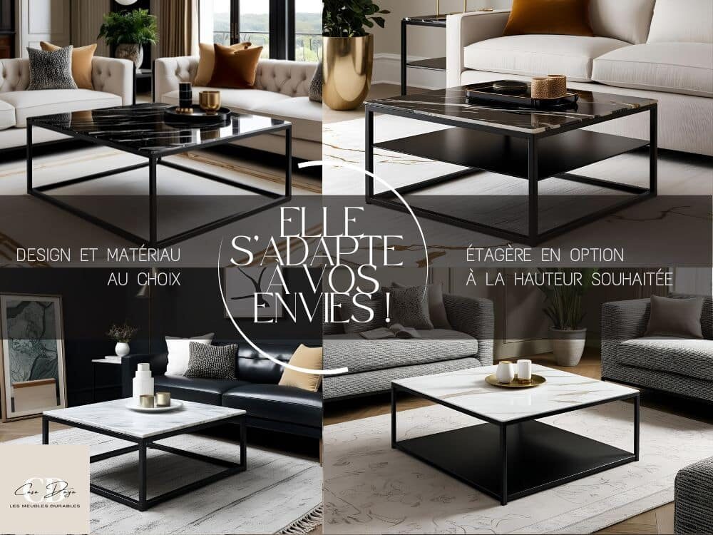 Table basse de salon TIVIA, haut de gamme, sur-mesure ou personnalisable avec plateau en céramique marbre au choix et étagère. Table basse de salon TIVIA, haut de gamme, sur-mesure ou personnalisable avec plateau en céramique ou marbre au choix et étagère.