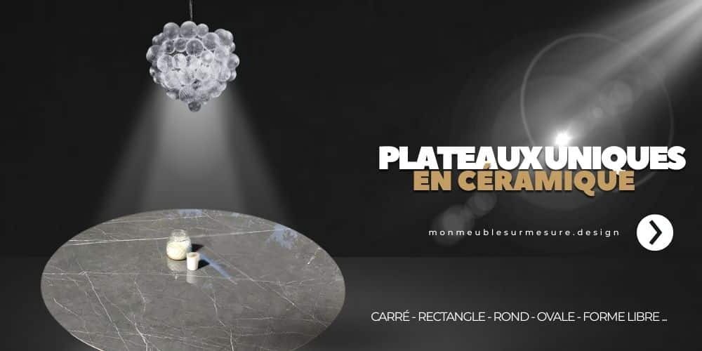 Bouton permettant l'accès aux plateaux en céramique sur-mesure à découper selon les besoins de chacun.