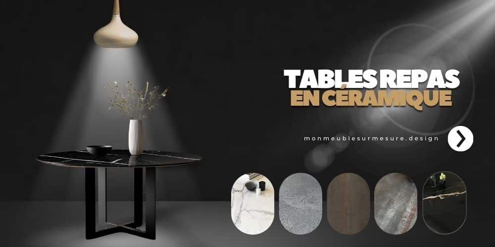 Bouton permettant l'accès à nos tables à manger sur-mesure avec plateau en céramique.