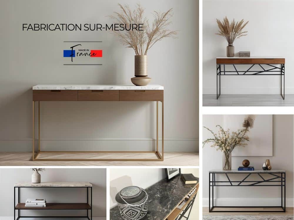 Marbre, chêne massif et métal : l’alliance d’exception signée Casa Daya. Chaque console, fabriquée en France, allie design original et qualité haut de gamme. Toutes nos créations sont garanties à vie.