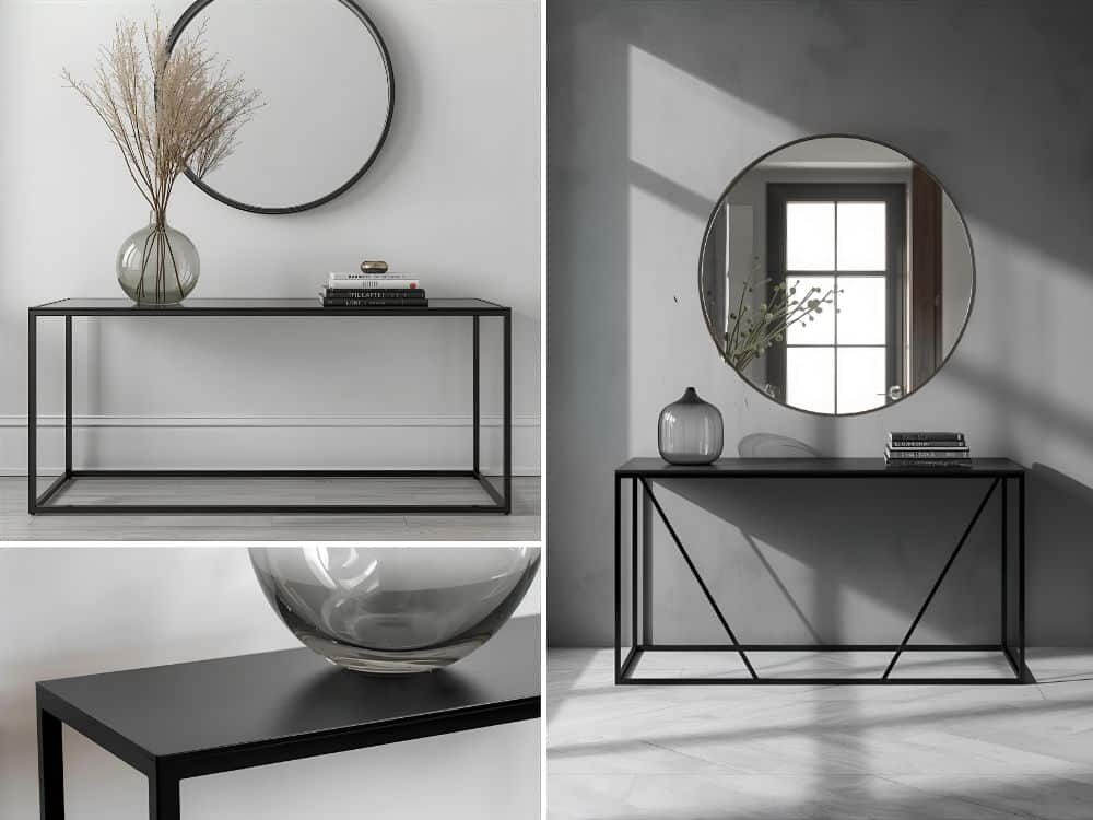 Un meuble console en métal noir devient l’écrin idéal pour vases en verre, livres ou miroirs raffinés. Sa sobriété met en valeur chaque objet et sublime tous les styles d’intérieur.
