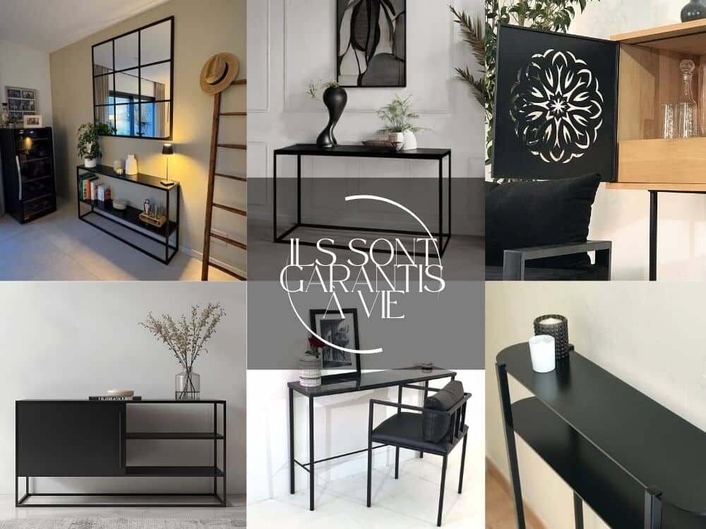 Ces six visuels esquissent un aperçu de nos meubles et consoles en métal noir, véritables interprétations de l’art d’habiller l’espace. Chaque création, unique par son dessin, s’accorde à l’architecture intérieure et reflète le style de vie qu’elle accompagne. Pensées pour durer, ils portent une garantie à vie, signe de confiance absolue.