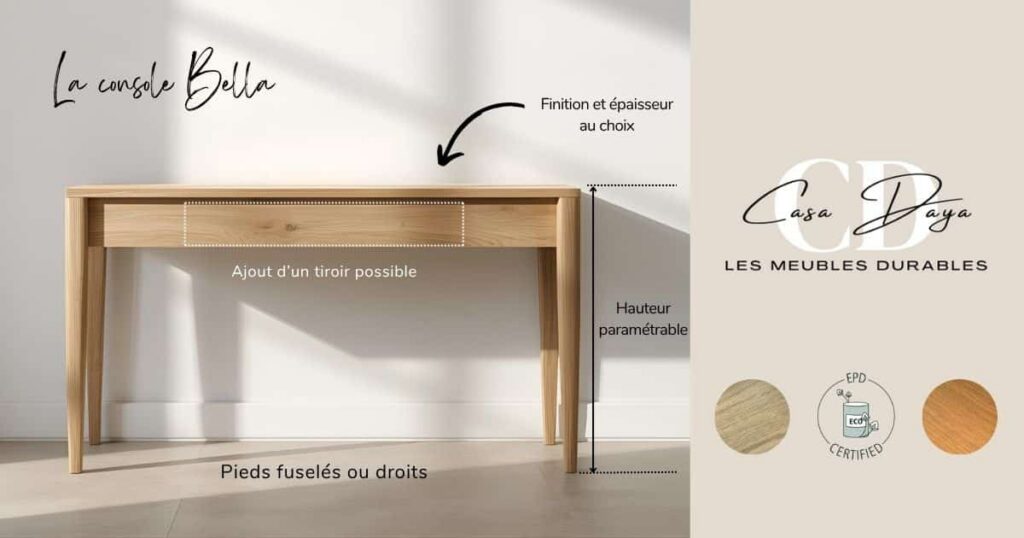 Ce schéma montre qu’il est possible d’ajouter un tiroir au centre du panneau frontal de la console. Il est également possible de personnaliser les dimensions et la finition du bois. Ce schéma montre qu’il est possible d’ajouter un tiroir au centre du panneau frontal de la console. Il est également possible de personnaliser les dimensions et la finition du bois.