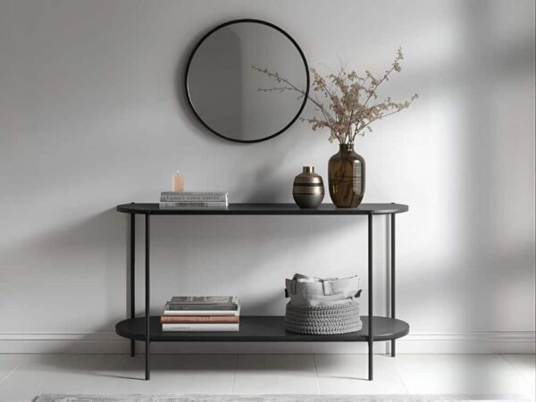 Étroit format pour la discrétion, grande largeur pour accueillir vos objets : la console design en métal noir ANNE se réinvente. Entièrement modulable, elle devient une création sur mesure.