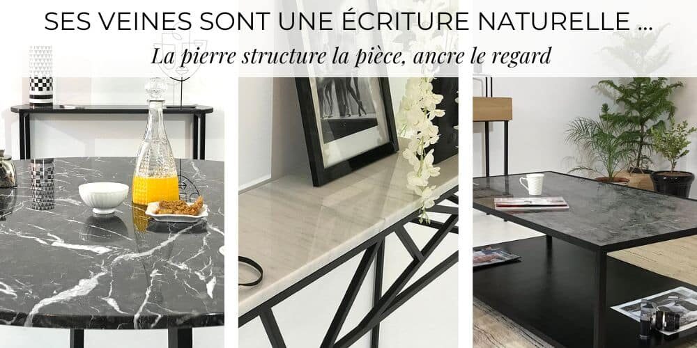Ces trois créations Casa Daya symbolise la tendance déco maison et matière pour 2026. Elles associent design et matière. Le veinage unique de la pierre marbrière naturelle signe chaque meuble d’une élégance rare et d’un caractère hors du commun.